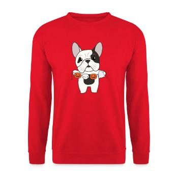 French Bulldog Happy Halloween Hunde Kostüm - Unisex Pullover - Rot - Vorne - Alina (178cm) & Michal (187cm)