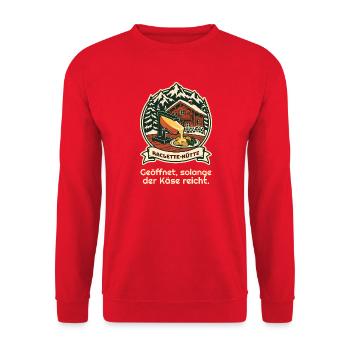 Raclette-Hütte: offen, solange der Käse reicht - Unisex Pullover - Rot - Vorne - Alina (178cm) & Michal (187cm)