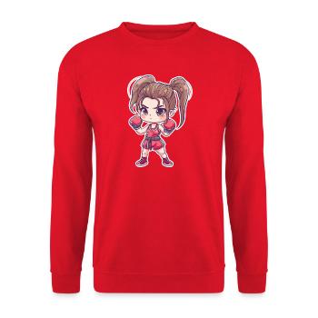 Kleine Kickboxerin Anime Look - Unisex Pullover - Rot - Vorne - Alina (178cm) & Michal (187cm)