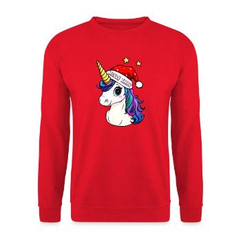 Einhorn Weihnachten - Unisex Pullover - Rot - Vorne - Alina (178cm) & Michal (187cm)
