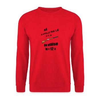 Ici on appelle pas le 17 on utilise le 12 - Sweat-shirt Unisexe - rouge - Devant - Alina (178cm) & Michal (187cm)
