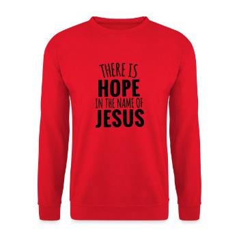 Il y a de l'espoir au nom de Jésus, don CHRÉTIEN - Sweat-shirt Unisexe - rouge - Devant - Alina (178cm) & Michal (187cm)