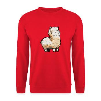 Comic Cute Kawaii Sticker Lama Alpaka Schaf - Unisex Pullover - Rot - Vorne - Alina (178cm) & Michal (187cm)