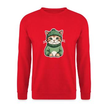 Stylischer Kater - Unisex Pullover - Rot - Vorne - Alina (178cm) & Michal (187cm)