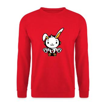 Hase spielt Controller Konsole Headset Gamer Nerd - Unisex Pullover - Rot - Vorne - Alina (178cm) & Michal (187cm)