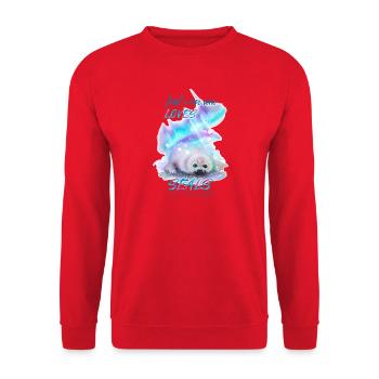 Just a girl who loves seals Seerobbe Robbe Seehund - Unisex Pullover - Rot - Vorne - Alina (178cm) & Michal (187cm)