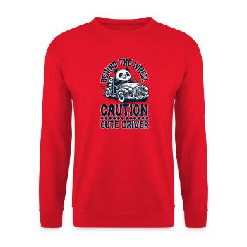 Panda au volant – Attention : Conducteur mignon ! - Sweat-shirt Unisexe - rouge - Devant - Alina (178cm) & Michal (187cm)