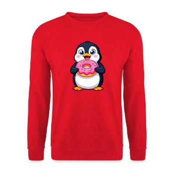 Pingouin de dessin animé mignon avec pâtisserie d’art de beignet - Sweat-shirt Unisexe - rouge - Devant - Alina (178cm) & Michal (187cm)