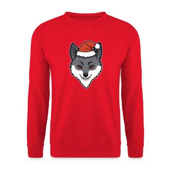 Loup de Noël Tête de dessin animé avec chapeau - Sweat-shirt Unisexe - rouge - Devant - Alina (178cm) & Michal (187cm)