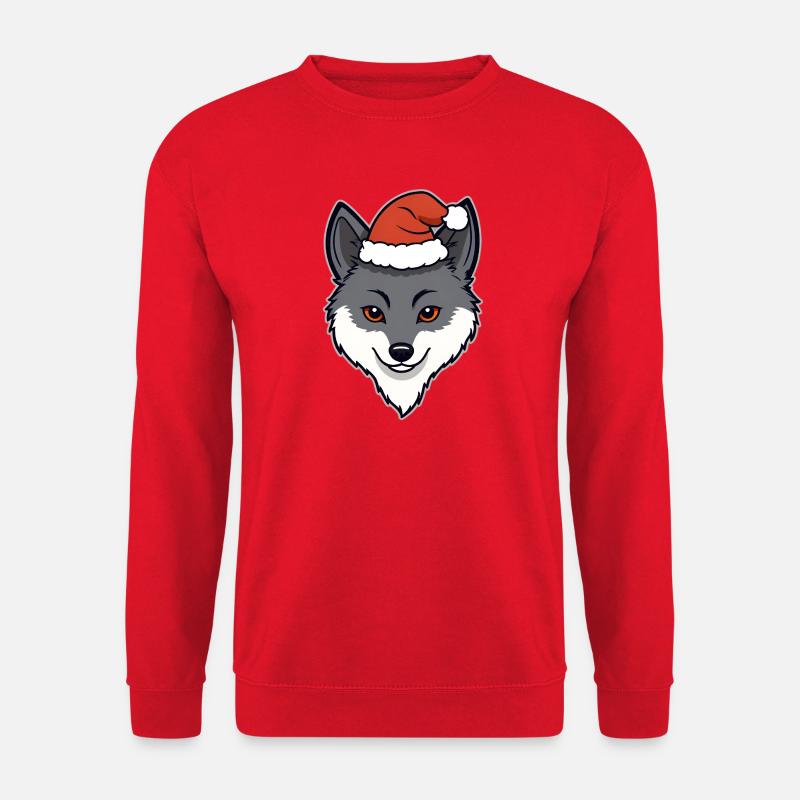 Weihnachtswolf Cartoon Kopf mit Mütze - Unisex Pullover - Rot