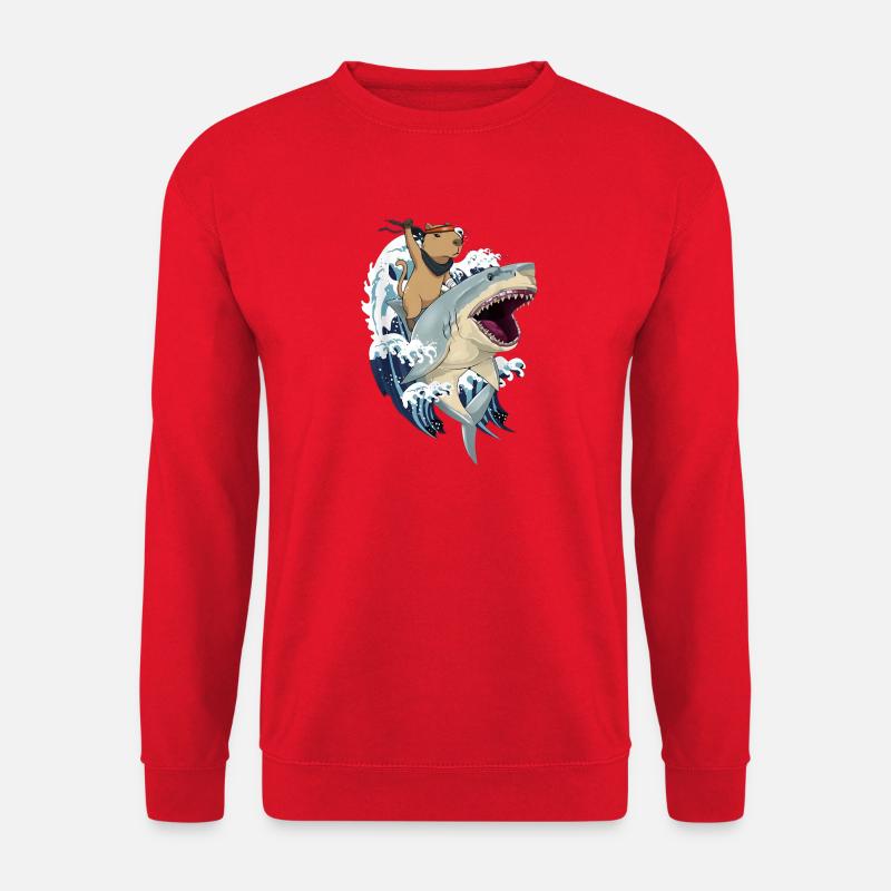 Capybara auf Hai - Unisex Pullover - Rot