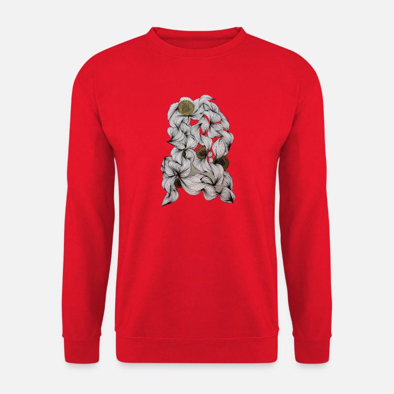 Schwarzweiß Blüten mit Goldmittelpunkt - Unisex Pullover - Rot