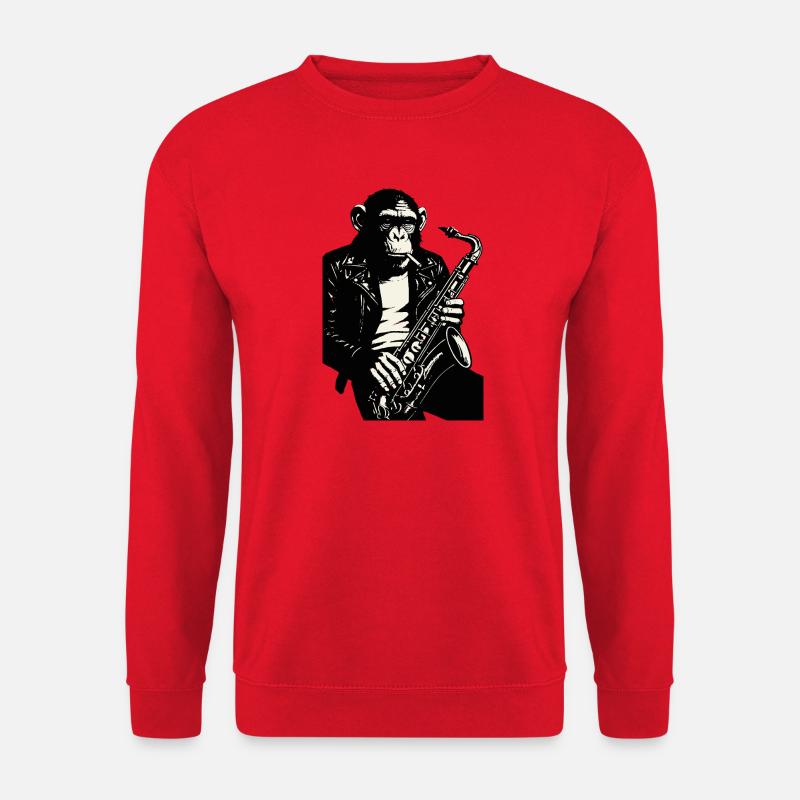 Monochromes Affen-Saxophon aus Leder - Unisex Pullover - Rot