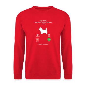 Westie appelle le drôle de West Highland Terrier - Sweat-shirt Unisexe - rouge - Devant - Alina (178cm) & Michal (187cm)