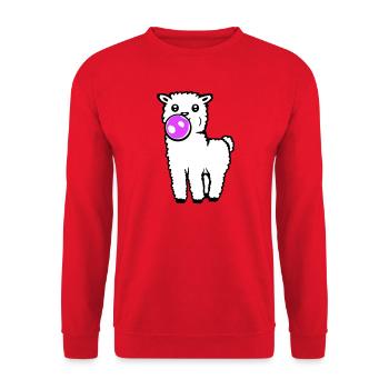 Lama Kaugummi Ganzkörper Stehend Frontal Süß Cool - Unisex Pullover - Rot - Vorne - Alina (178cm) & Michal (187cm)