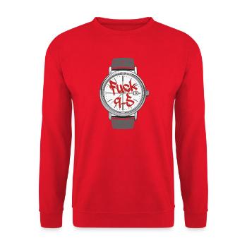 Fuck 9 to 5 o'clock statement work is annoying - Unisex Sweatshirt - red - Front - Alina (178cm) & Michal (187cm)