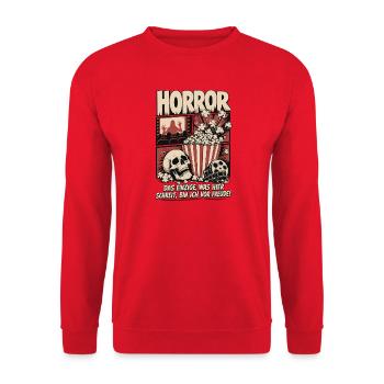 Horror Kino Popcorn Schädel Film Fan - Unisex Pullover - Rot - Vorne - Alina (178cm) & Michal (187cm)