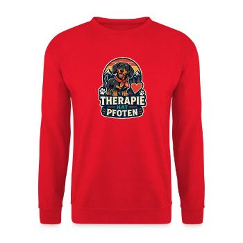 Therapie hat Pfoten – Dackel - Unisex Pullover - Rot - Vorne - Alina (178cm) & Michal (187cm)