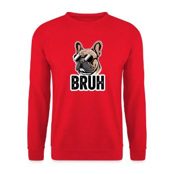 Bruh French Bulldog With Sunglasses Meme - Unisex Sweatshirt - red - Front - Alina (178cm) & Michal (187cm)