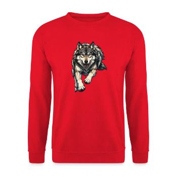 Wolf Illustration - Unisex Sweatshirt - red - Front - Alina (178cm) & Michal (187cm)