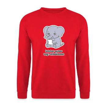 letzter guter tag: unbekannt – Elefant Meme - Unisex Pullover - Rot - Vorne - Alina (178cm) & Michal (187cm)
