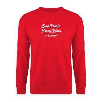 lead people, manage things, don't forget - Unisex Pullover - Rot - Vorne - Alina (178cm) & Michal (187cm)