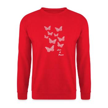 Schmetterlinge Love & Peace Muster - Unisex Pullover - Rot - Vorne - Alina (178cm) & Michal (187cm)