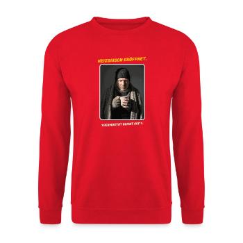 Heizsaison eröffnet - Thermostat bleibt auf 1 - Unisex Pullover - Rot - Vorne - Alina (178cm) & Michal (187cm)