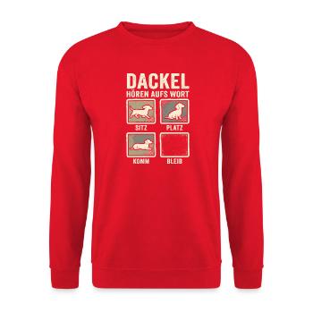 Dackel Hört Aufs Wort Sitz Platz Komm Bleib Hund - Unisex Pullover - Rot - Vorne - Alina (178cm) & Michal (187cm)