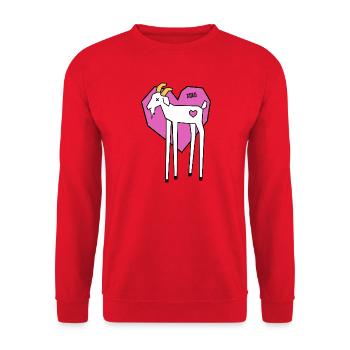 XOXO Ziege Herz | Edgy Pop Art GOAT Liebe - Unisex Pullover - Rot - Vorne - Alina (178cm) & Michal (187cm)