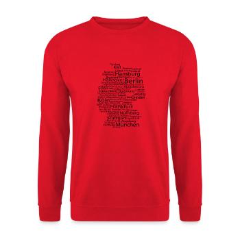 Halle an der Saale wordcloud - Unisex Pullover - Rot - Vorne - Alina (178cm) & Michal (187cm)