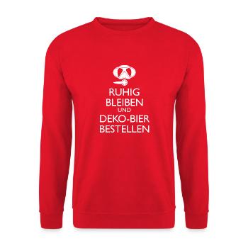 Ruhig bleiben und Deko-Bier bestellen Umhängetasc - Unisex Pullover - Rot - Vorne - Alina (178cm) & Michal (187cm)
