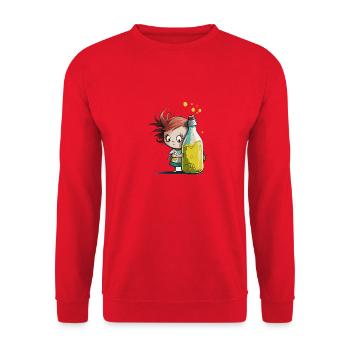 Illustration Comic Cute Kawaii Mädchen Flasche - Unisex Pullover - Rot - Vorne - Alina (178cm) & Michal (187cm)