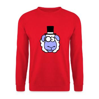 Schaf Herr Gentleman Zylinder Hut Monokel Brille - Unisex Pullover - Rot - Vorne - Alina (178cm) & Michal (187cm)