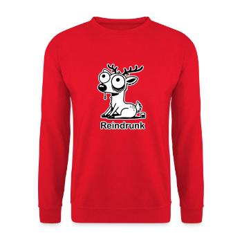 Drôle de cerf ivre - Design « Reindrunk » - Sweat-shirt Unisexe - rouge - Devant - Alina (178cm) & Michal (187cm)
