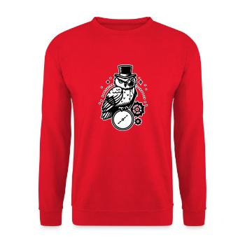 Steampunk Eule und Uhr Design - Unisex Pullover - Rot - Vorne - Alina (178cm) & Michal (187cm)
