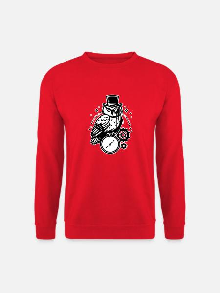 Steampunk owl and clock design - Unisex Sweatshirt - red