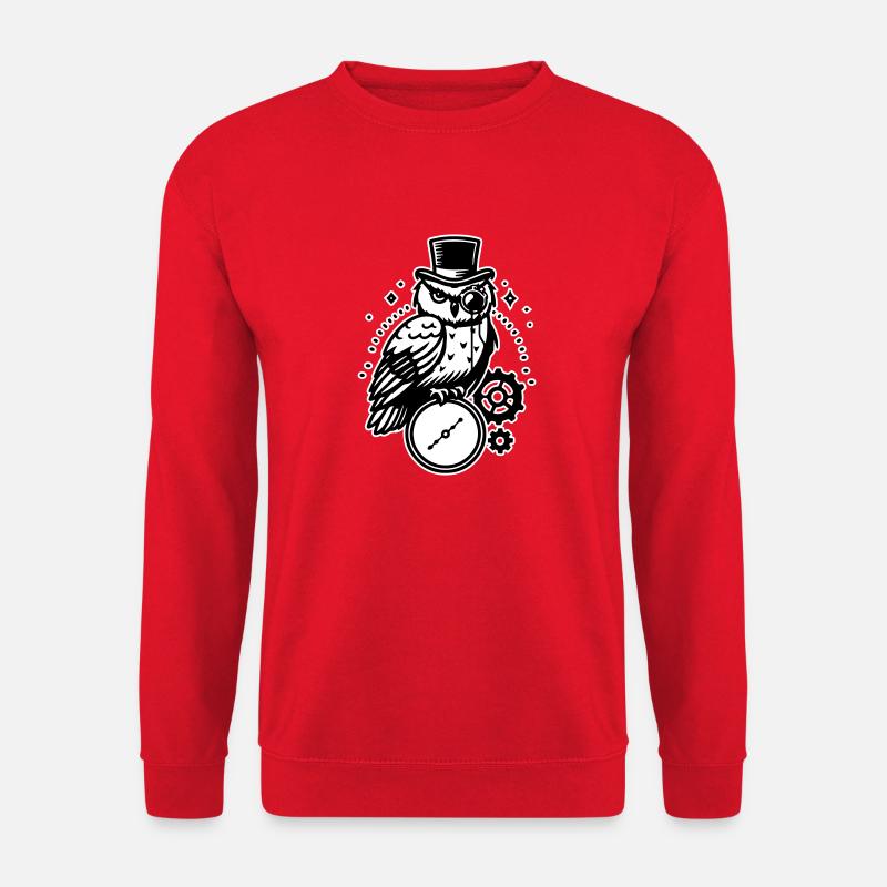 Steampunk owl and clock design - Unisex Sweatshirt - red