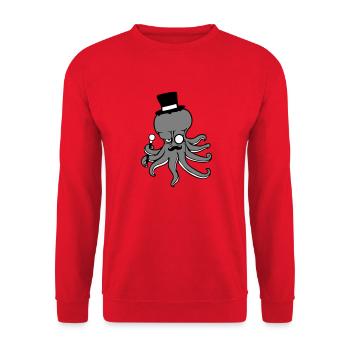 Kraken Mr. Sir Zylinder Hut Monokel Brille reich - Unisex Pullover - Rot - Vorne - Alina (178cm) & Michal (187cm)