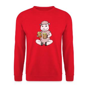 Sheep with beer glasses Beer Drinking alcohol - Unisex Sweatshirt - red - Front - Alina (178cm) & Michal (187cm)