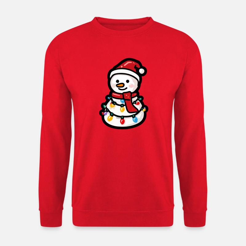 Schneemann mit Lichterkette und Schal - Unisex Pullover - Rot