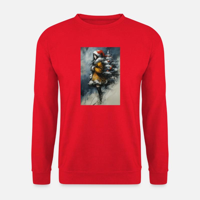 Märchenwinter: Mädchen und Baum - Unisex Pullover - Rot