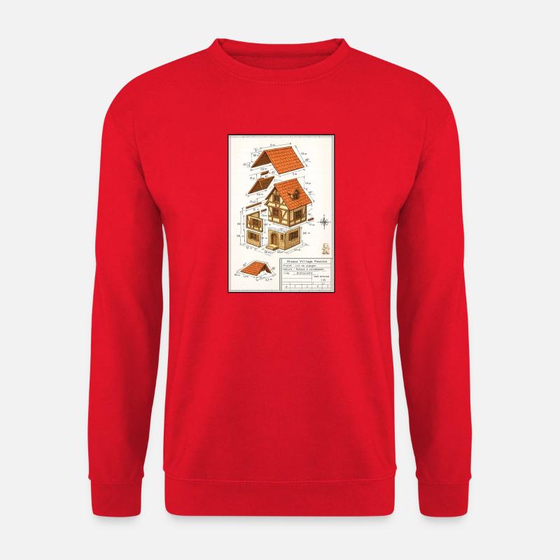 Alsatian half-timbered house architect's plan - Unisex Sweatshirt - red