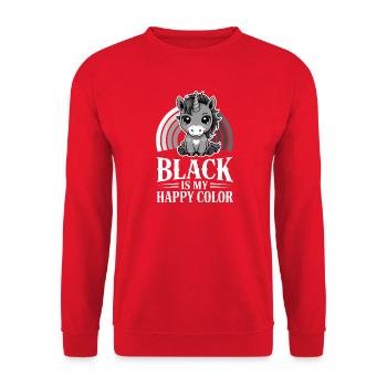 Einhorn-Regenbogen: Schwarz ist meine fröhliche Farbe - Unisex Pullover - Rot - Vorne - Alina (178cm) & Michal (187cm)