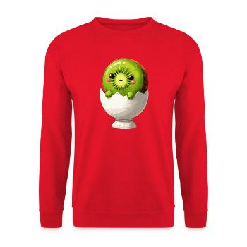 Kiwifrucht im Eierschale-Lächeln - Unisex Pullover - Rot - Vorne - Alina (178cm) & Michal (187cm)