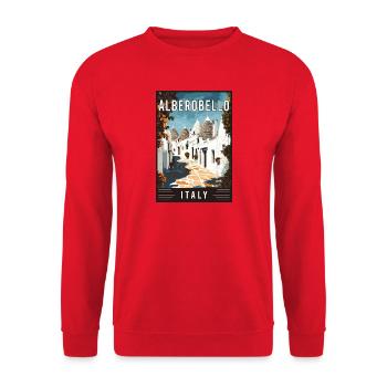 Erleben Sie den mediterranen Alberobello in Italien - Unisex Pullover - Rot - Vorne - Alina (178cm) & Michal (187cm)