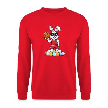  Cooler Basketball Osterhase Mit Sonnenbrille - Unisex Pullover - Rot - Vorne - Alina (178cm) & Michal (187cm)