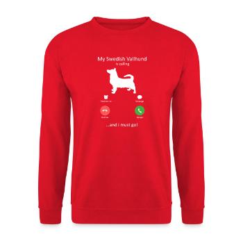 Mein Hund Swedish Vallhund ruft - Unisex Pullover - Rot - Vorne - Alina (178cm) & Michal (187cm)
