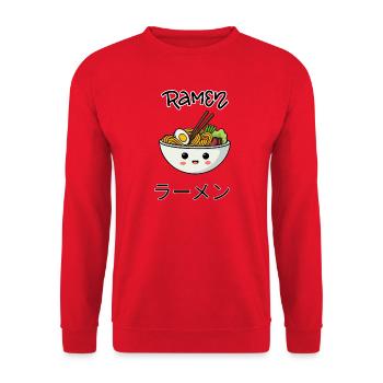 Kawaii Ramen Bowl Illustration - Unisex Pullover - Rot - Vorne - Alina (178cm) & Michal (187cm)