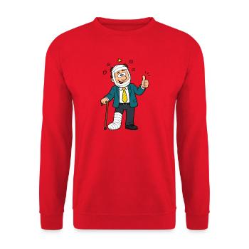 Homme comique en costume avec pied en plâtre et pouce levé - Sweat-shirt Unisexe - rouge - Devant - Alina (178cm) & Michal (187cm)